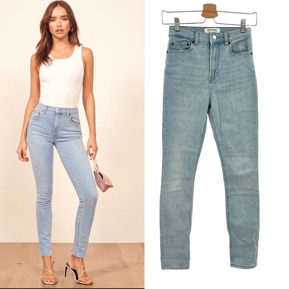 Reformation Harper High Rise Skinny Jeans Amalfi Light Wash Denim Blue Size 24